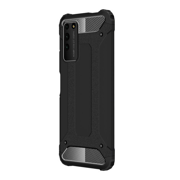 Defender műanyag telefonvédő (közepesen ütésálló, légpárnás sarok, szilikon belső, fémhatás) FEKETE [Honor X10 5G] (5996457989416)