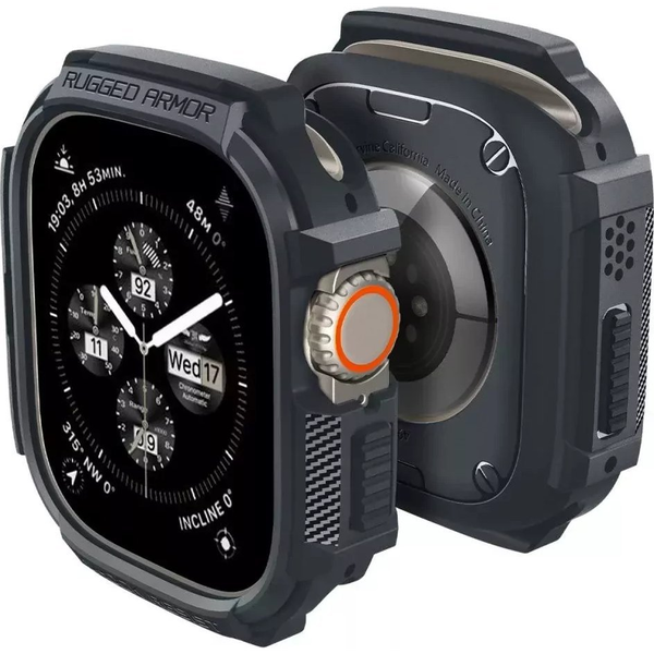 Spigen RUGGED ARMOR műanyag óra keret (ütésállóság) SÖTÉTSZÜRKE Apple Watch Ultra 2 49mm / Watch Ultra 49mm (ACS07385)
