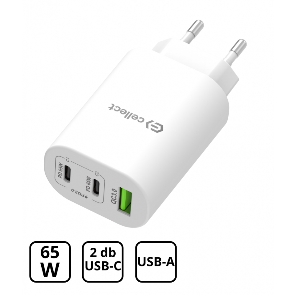Hálózati gyorstöltő adapter 65W, Fehér (MTCB-PD65WNE-W)