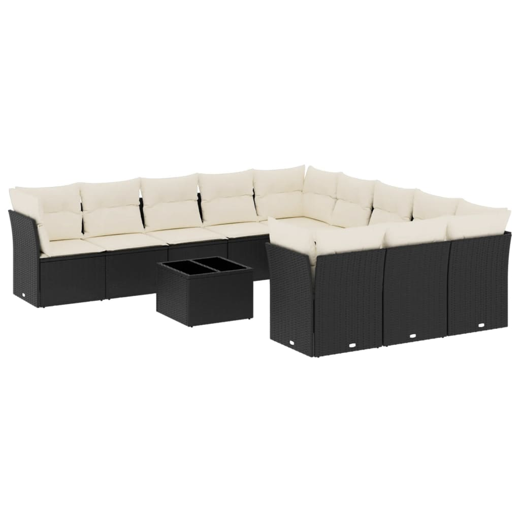 12 részes fekete polyrattan kerti ülőgarnitúra párnákkal (3250255)