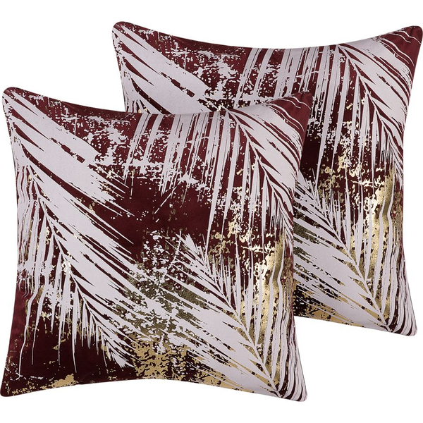 Conjunto De Cojines Decorativos Con Patrón De Hoja De Palma Roja 45 X 45 Cm Estampado Floral Decoración Glamour Calla - Rojo