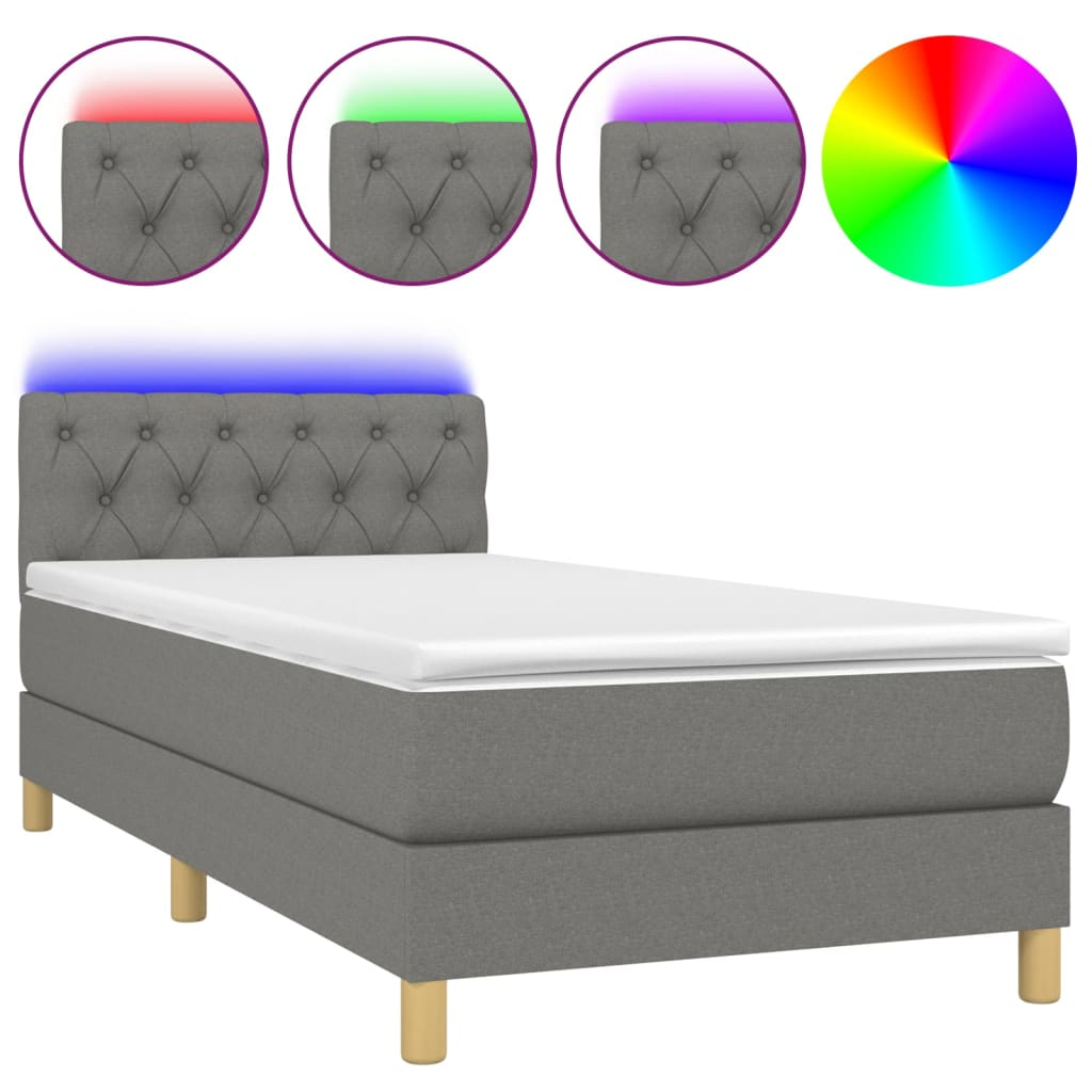 sötétszürke szövet rugós és LED-es ágy matraccal 80 x 200 cm (3133910)