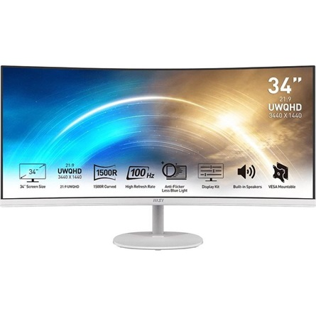 MSI Pro MP341CQW E12 computerskærm 86,4 cm (34") 3440 x 1440 pixel UltraWide Quad HD Hvid