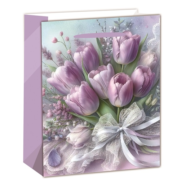 IRIS matt papírtasak tulipáncsokros lila 31 x 42cm (370508)