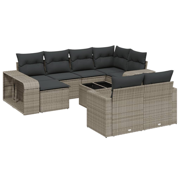 11 részes szürke polyrattan kerti ülőgarnitúra párnákkal