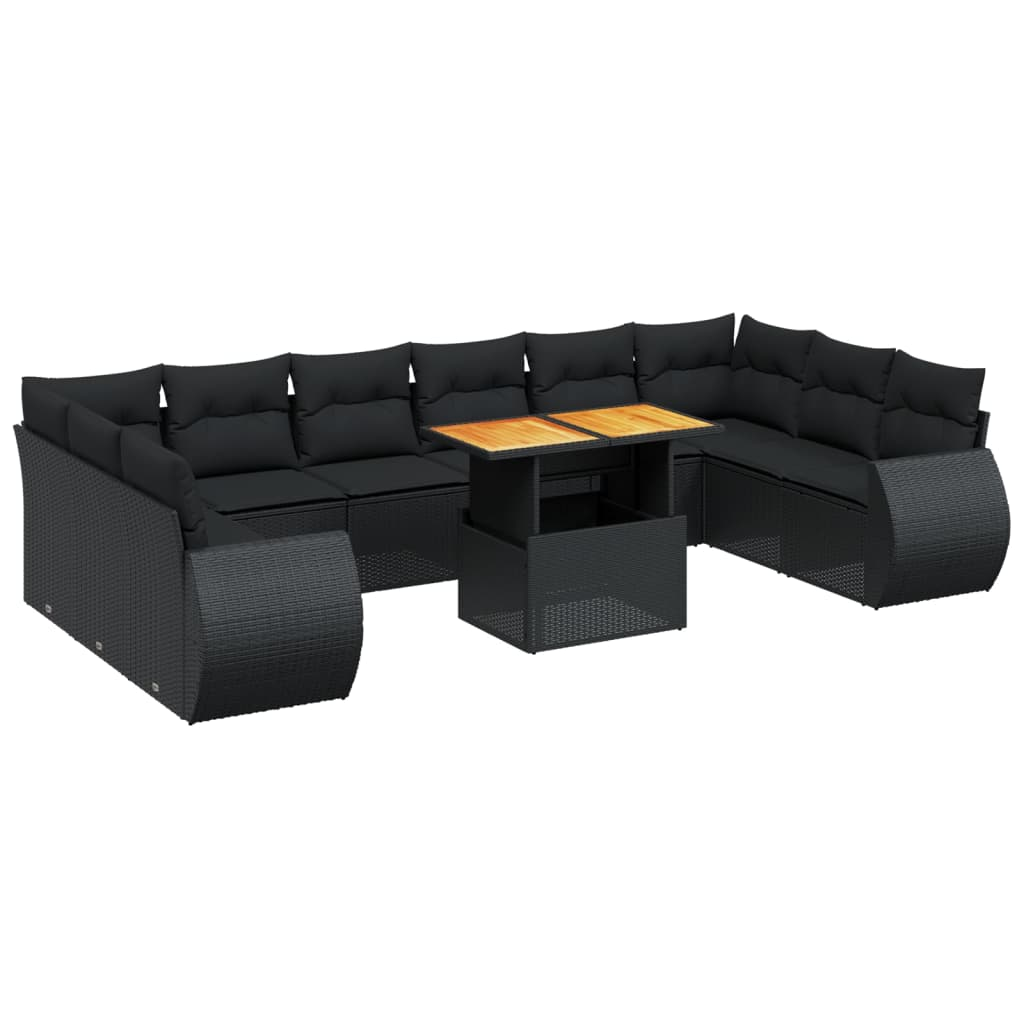 11 részes fekete polyrattan kerti ülőgarnitúra párnákkal (3272364)