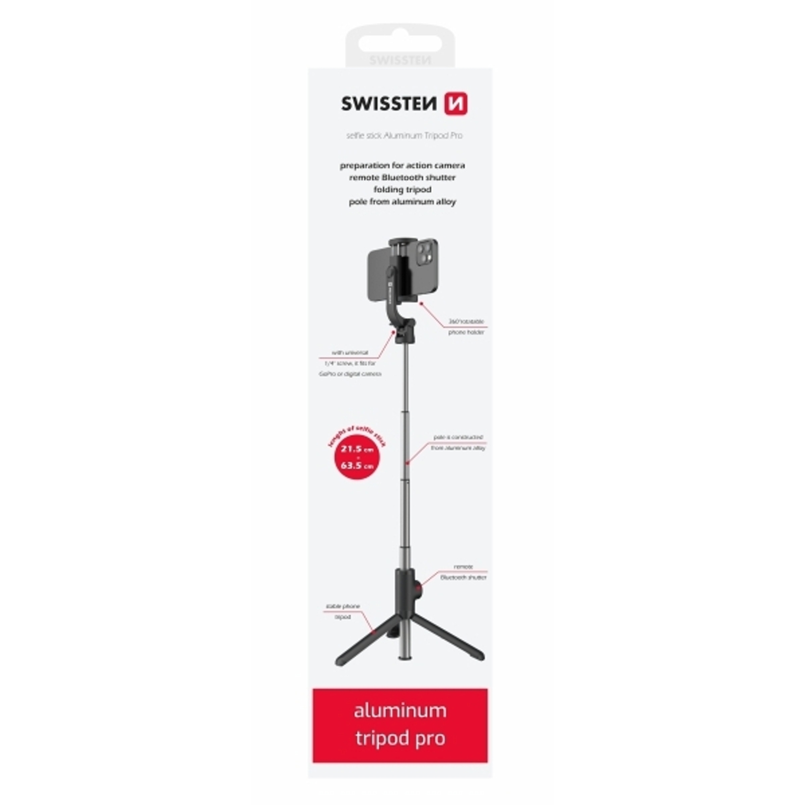 Swissten Bluetooth szelfi bot és tripod - Ezüst/Fekete (32000400)