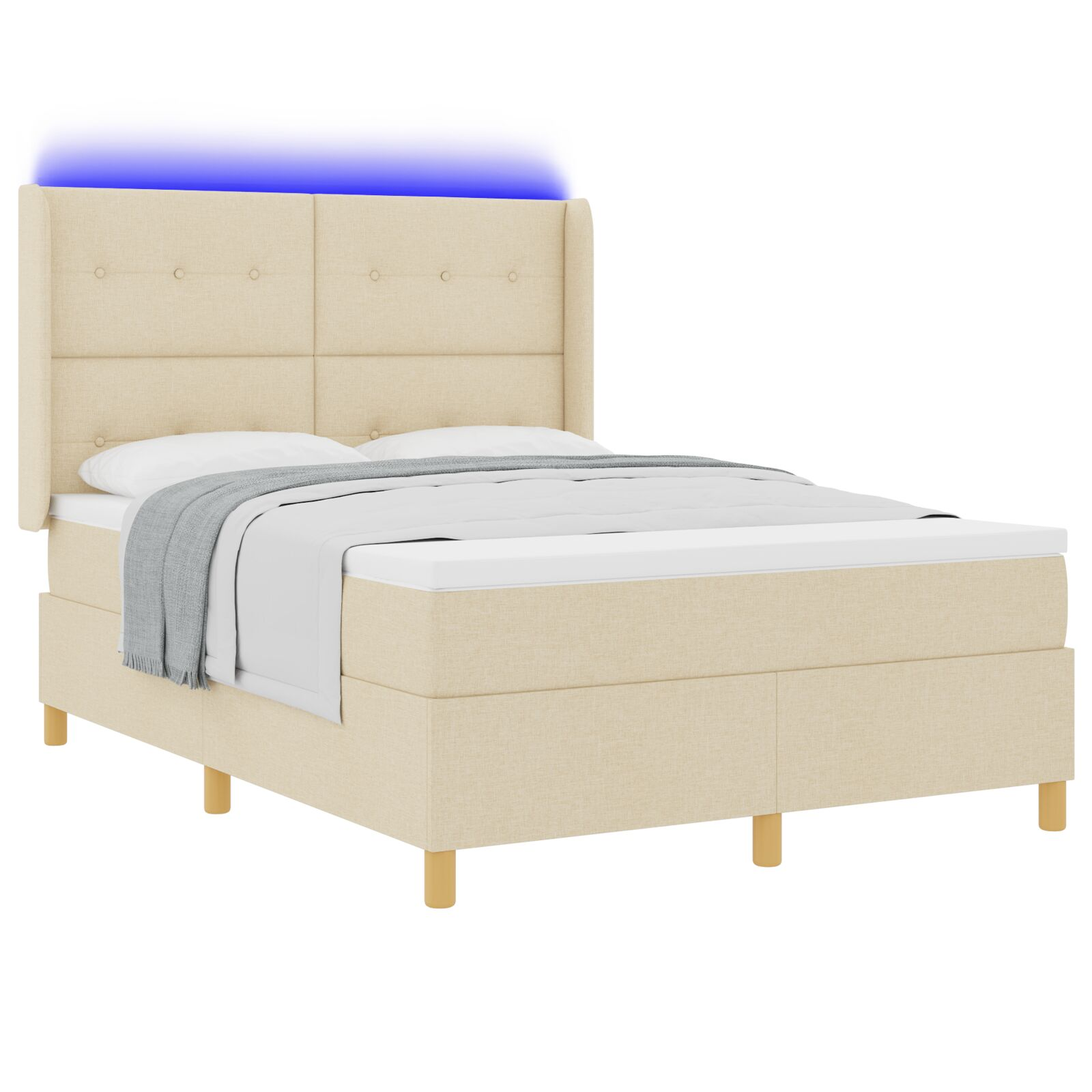 Boxspringágy Mattal & LED Krém 160x200 cm Szövet (3343705)
