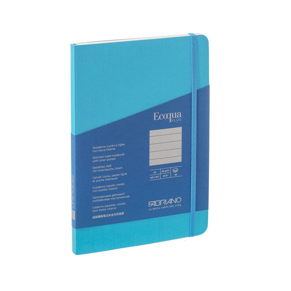 Fabriano Ecoqua Plus 80 lapos A5 vonalas notesz - Türkiz (19621011)