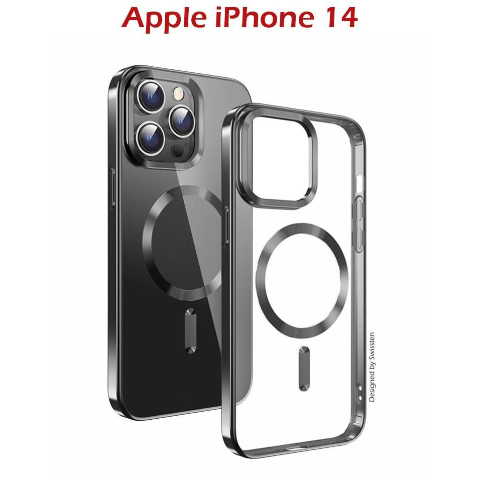 Swissten Clear Jelly MagStick Metallic iPhone 14 fekete tok (36500111)