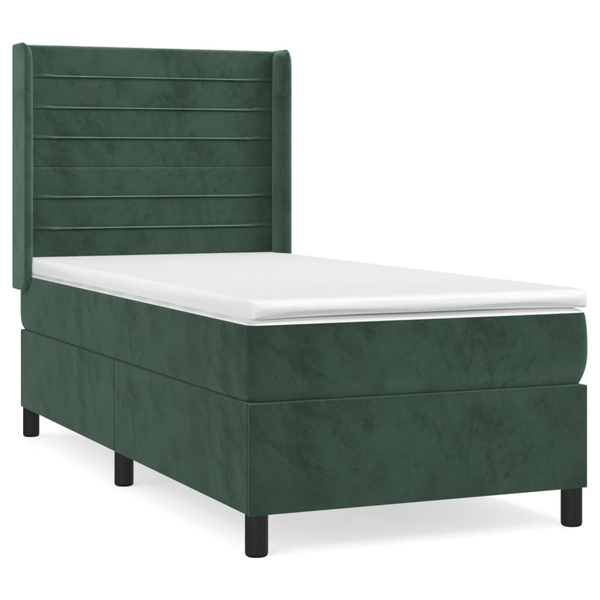 Pat box spring cu saltea, verde închis, 90x190 cm, catifea
