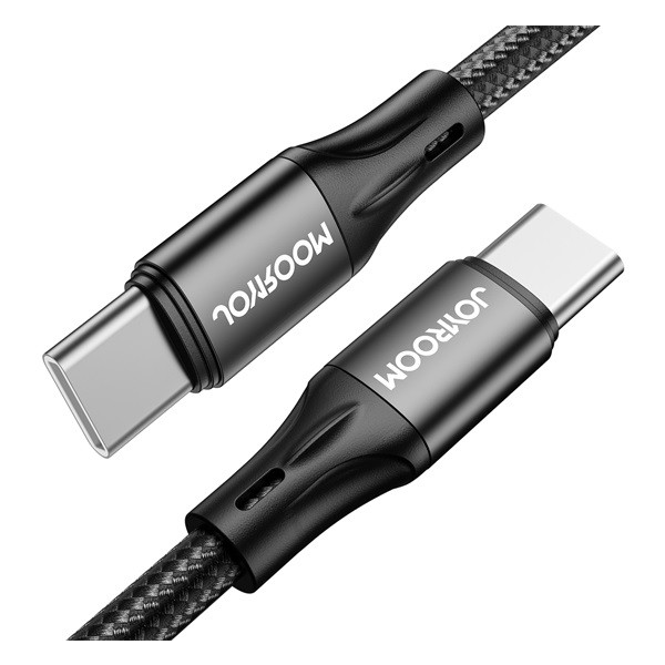 Кабел за данни и зарядно устройство Joyroom (type-c - type-c, 60w, pd поддръжка за бързо зареждане, против счупване, 200cm, модел на връзка за обувки) черно, S-2030N1-60, опаковка на производителя