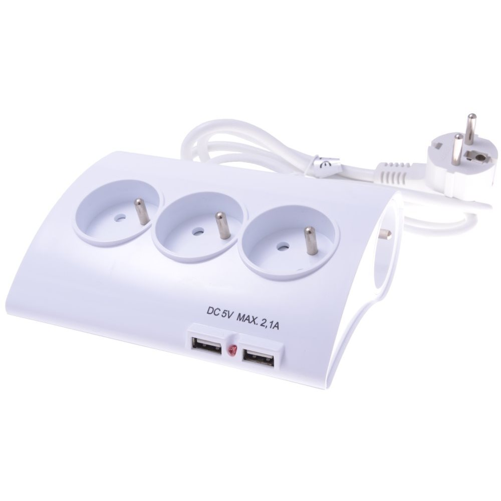 PremiumCord hosszabbító kábel, 230 V, 5 csatlakozóaljzat + kapcsoló + 2x USB 2A, 1,5 m (ppd01)
