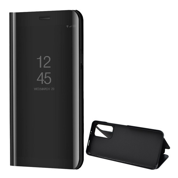 Tok álló (aktív FLIP, oldalra nyíló, asztali tartó funkció, tükrös felület, Mirror View Case) FEKETE [Xiaomi Poco M4 Pro 5G]