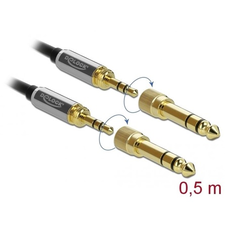 Delock Sztereó kábel 3,5 mm-es 3 pólusú apa   apa, csavaros adapterrel 0,5 m (85784)
