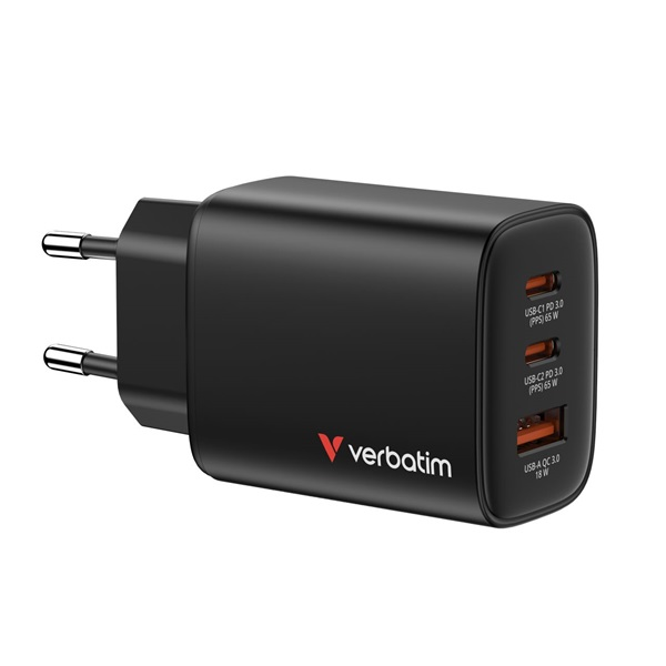 Síťová nabíječka Verbatim Essentials GaN 65W, USB-C, PD 3.0, PPS