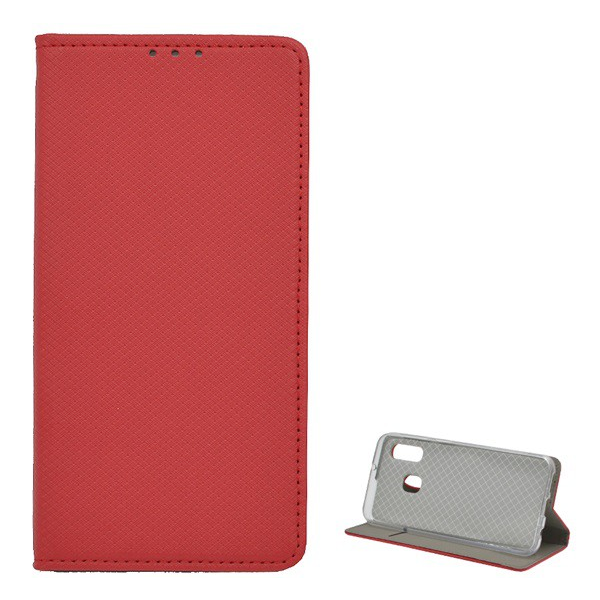 Tok álló, bőr hatású (FLIP, oldalra nyíló, asztali tartó funkció, rombusz minta) PIROS [Samsung Galaxy A20e (SM-A202F)]