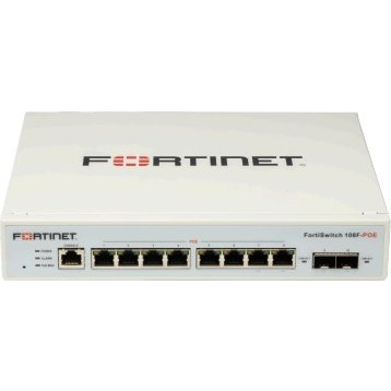 FortiSwitch-108F L2 Switch - 8 x GE RJ45 ports, 2 x GE SFP, Fanless, 12V/3A power adapter of input voltage 100 - 240VAC. Switch can also be powered over etherne