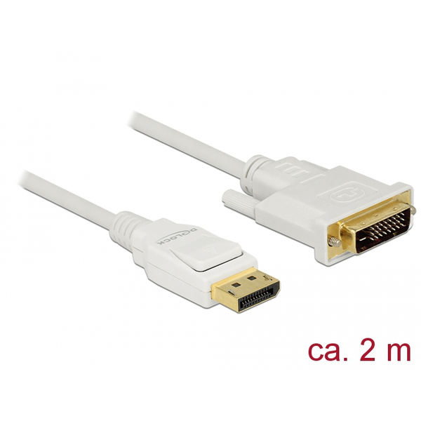 Delock Displayport 1.2 - DVI 24+1 пасивен 2м бял кабел