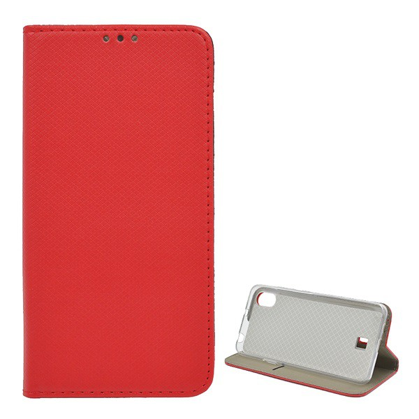 Tok álló, bőr hatású (FLIP, oldalra nyíló, asztali tartó funkció, rombusz minta) PIROS [LG K20 2019 (LMX120)]