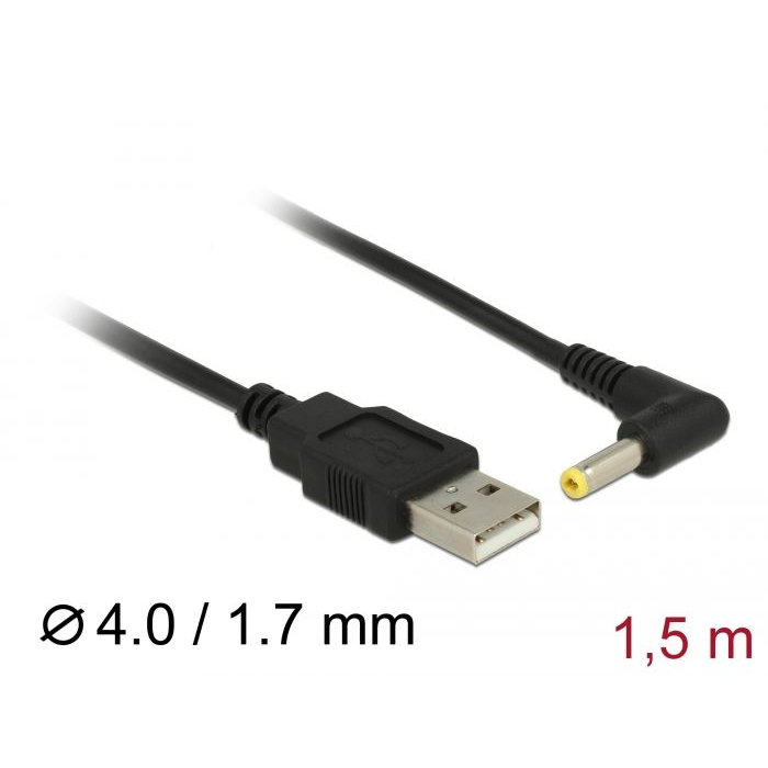 Delock USB > DC 4,0 x 1,7 mm apa 90° tápkábel 1.5 m (85544) (del85544)