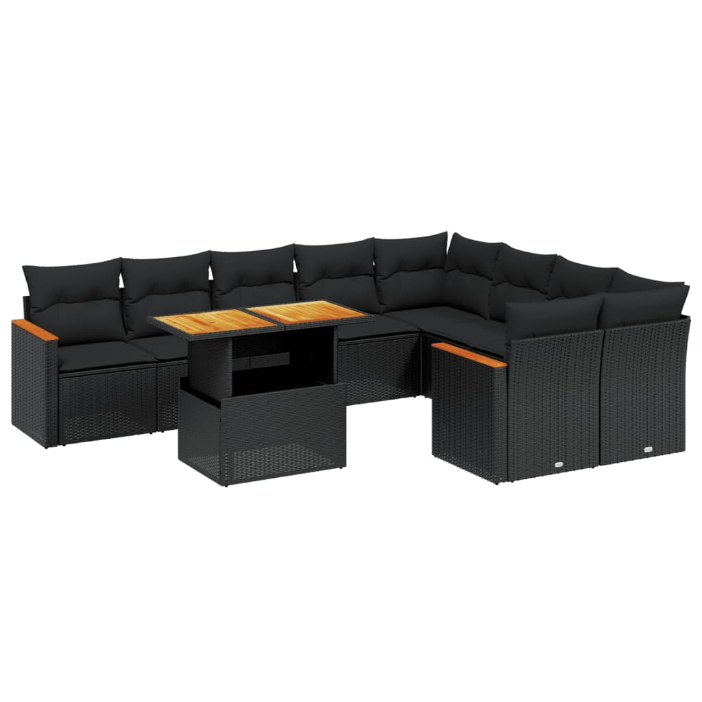 10 részes fekete polyrattan kerti ülőgarnitúra párnákkal (3273232)