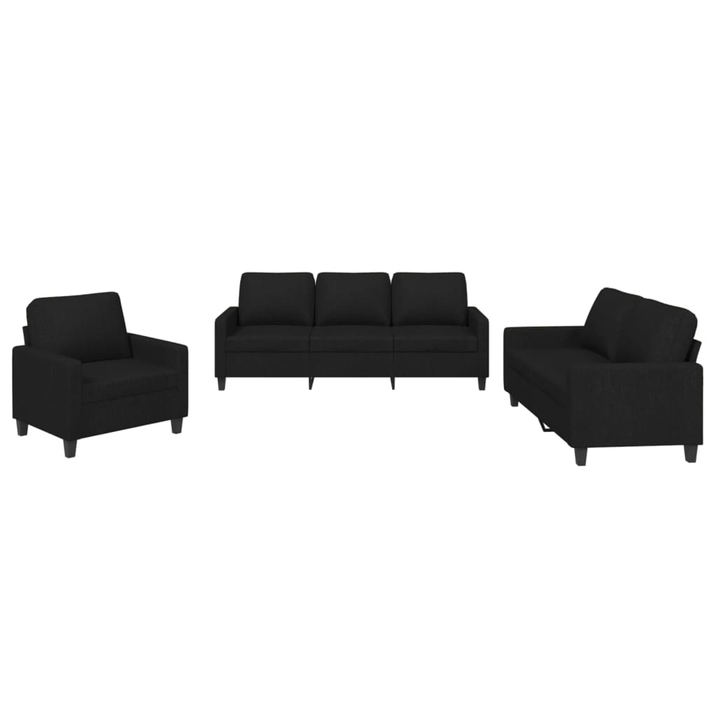 3 részes fekete szövet ülőgarnitúra párnákkal (3201432)