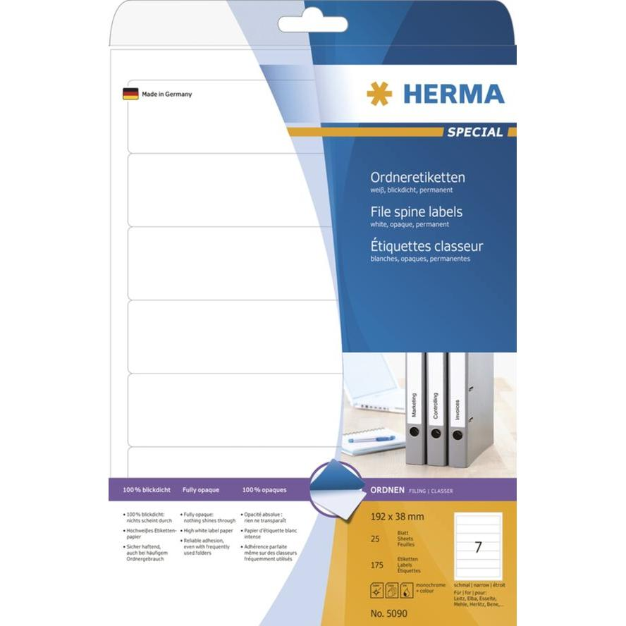 HERMA Ordneretiketten A4 weiß 192x38 mm Papier opak 175 St. (5090) (5090)