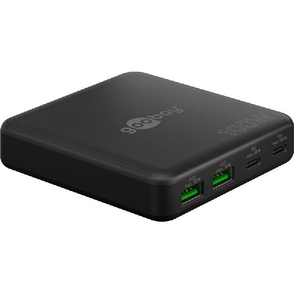 Goobay 70764 2xUSB-A / 2xUSB-C Hálózati Gyorstöltő Adapter 100W - Fekete (RB70764)