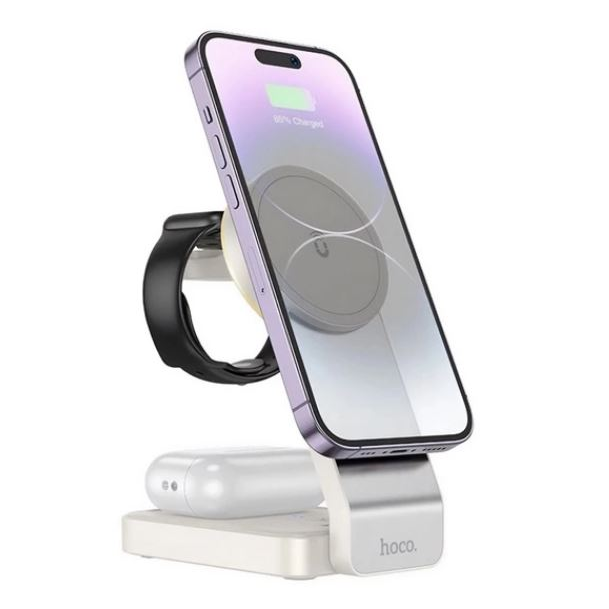 HOCO CQ3 3az1-ben asztali töltő (15W, wireless, gyorstöltő, MagSafe, Apple Watch töltő) fehér (CQ3_W) (CQ3_W)