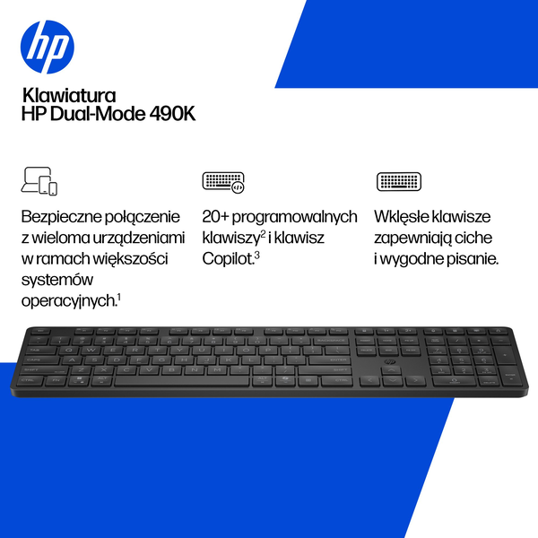 HP 490K Multi-Device Dual-Mode Keyboard tastiera Casa USB + Bluetooth QWERTY Inglese Nero