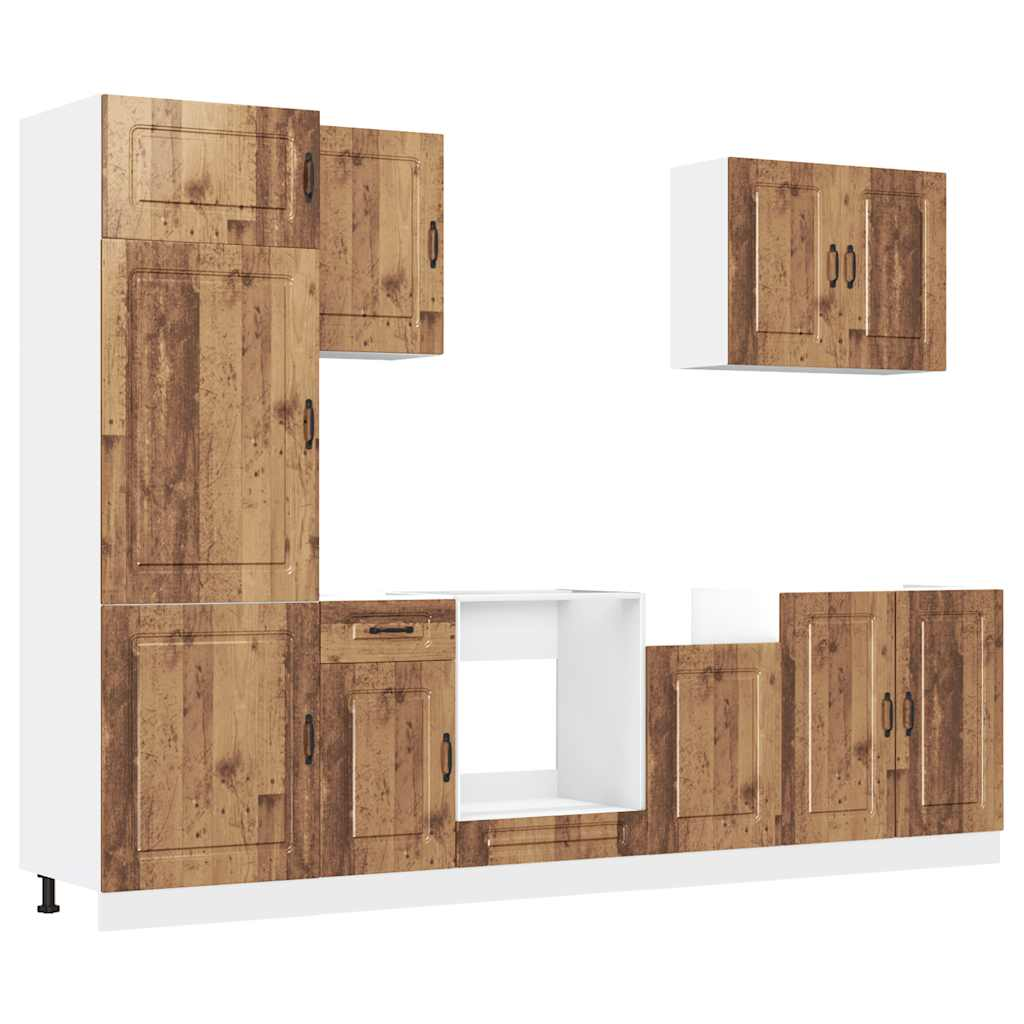 7 darabos konyhaszekrény készlet régi fából készült műfa (3314769)