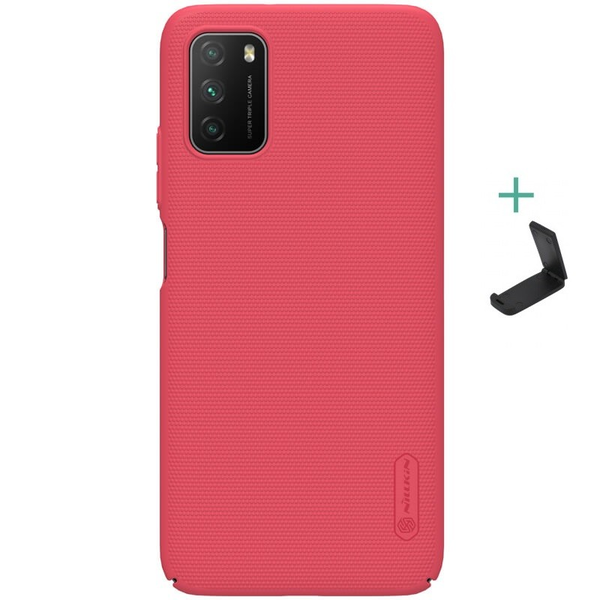 Xiaomi Poco M3, Пластмасов заден капак, стойка, Nillkin Super Frosted, червен (96079)
