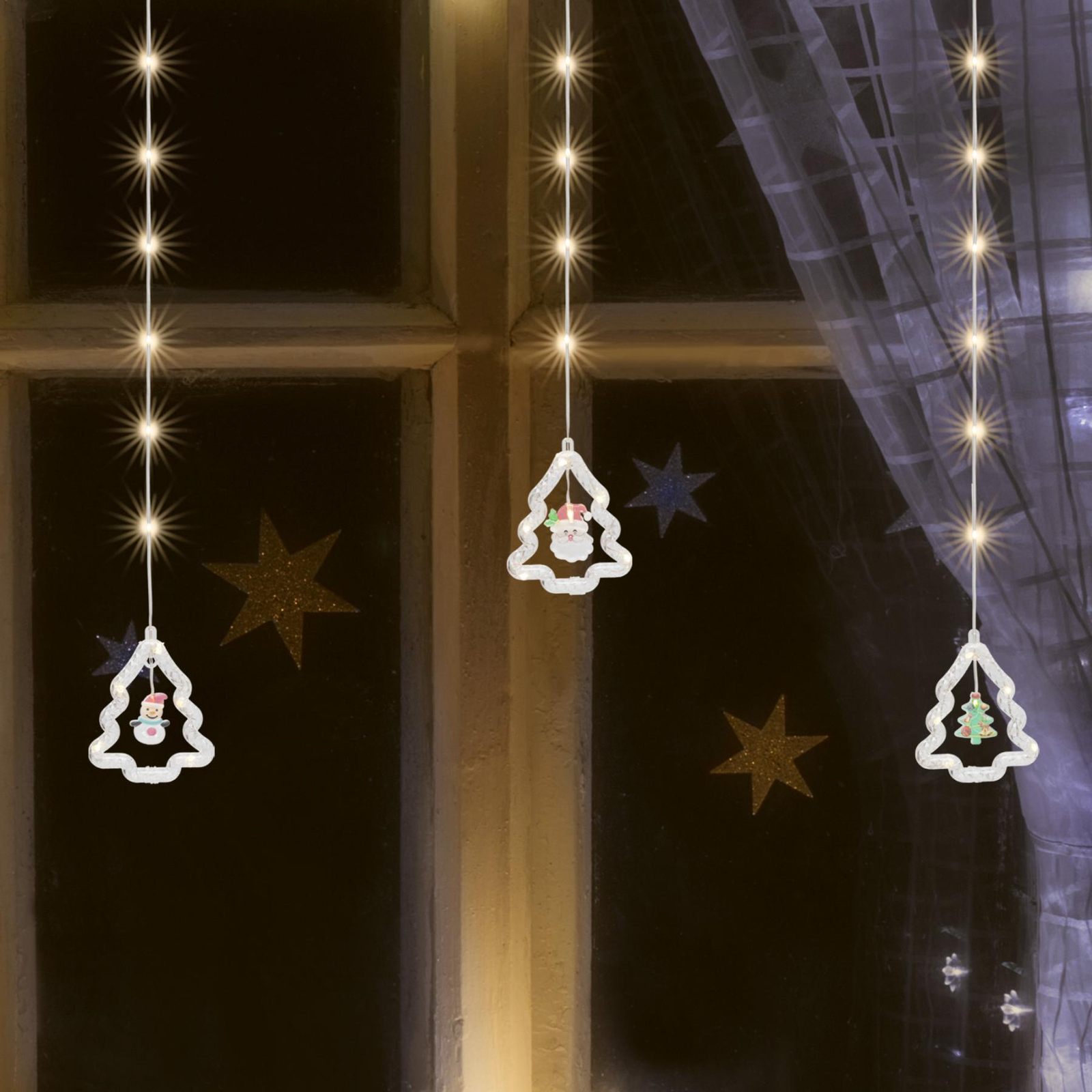 Somogyi KAF110WW Kül.- és Beltéri Fényfüggöny 110 db melegfehér microLED Mikulás és hóember figurák - 2,7m x 0,8m (KAF110WW)