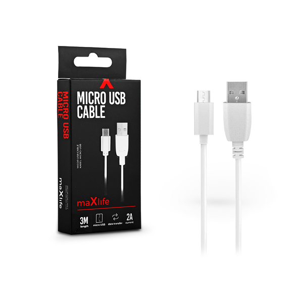 Maxlife USB - micro USB adat- és töltőkábel 3 m-es vezetékkel - Maxlife Micro   USB Cable - 5V/2A - fehér
