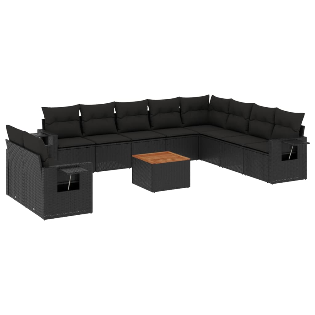 11 részes fekete polyrattan kerti ülőgarnitúra párnákkal (3256965)