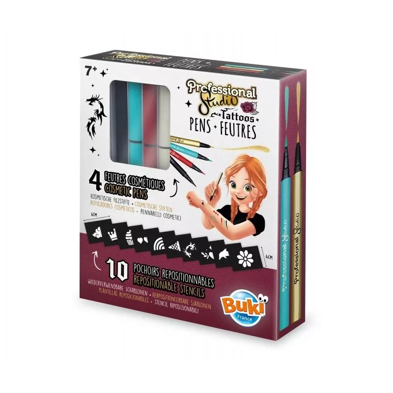 BUKI Különleges tetováló toll készlet 4db tollal és sablonokkal - Arany (BUKI54381)