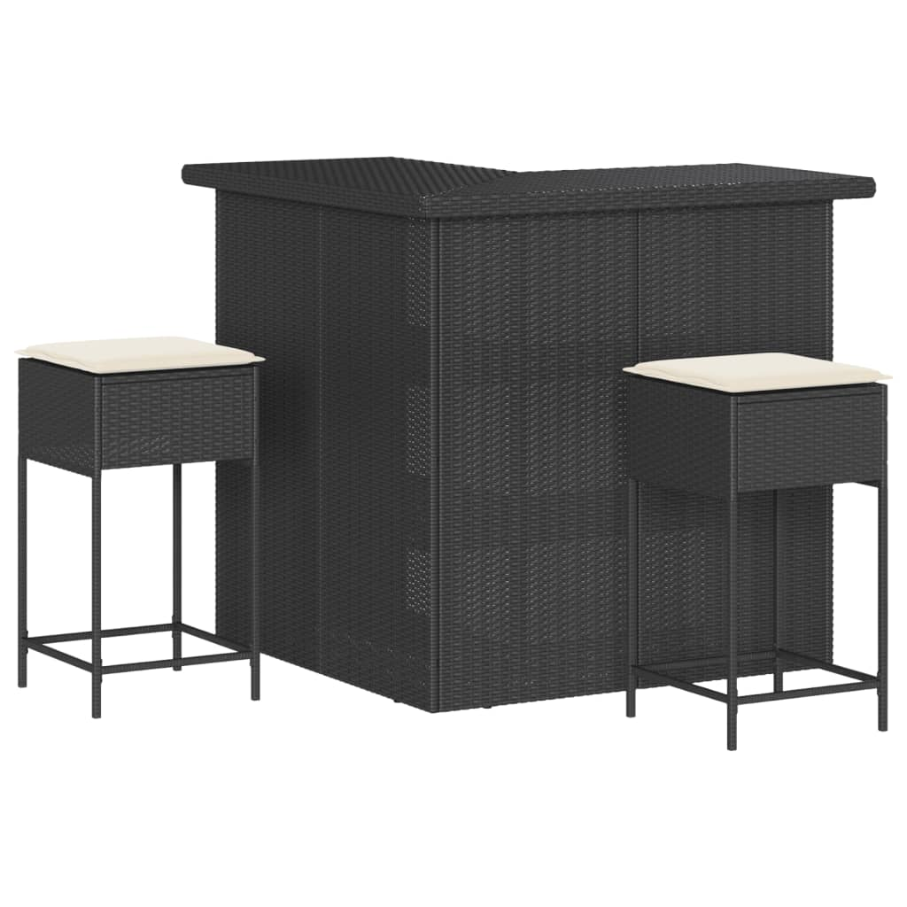 3 részes fekete polyrattan kerti bárszett párnával (3261502)