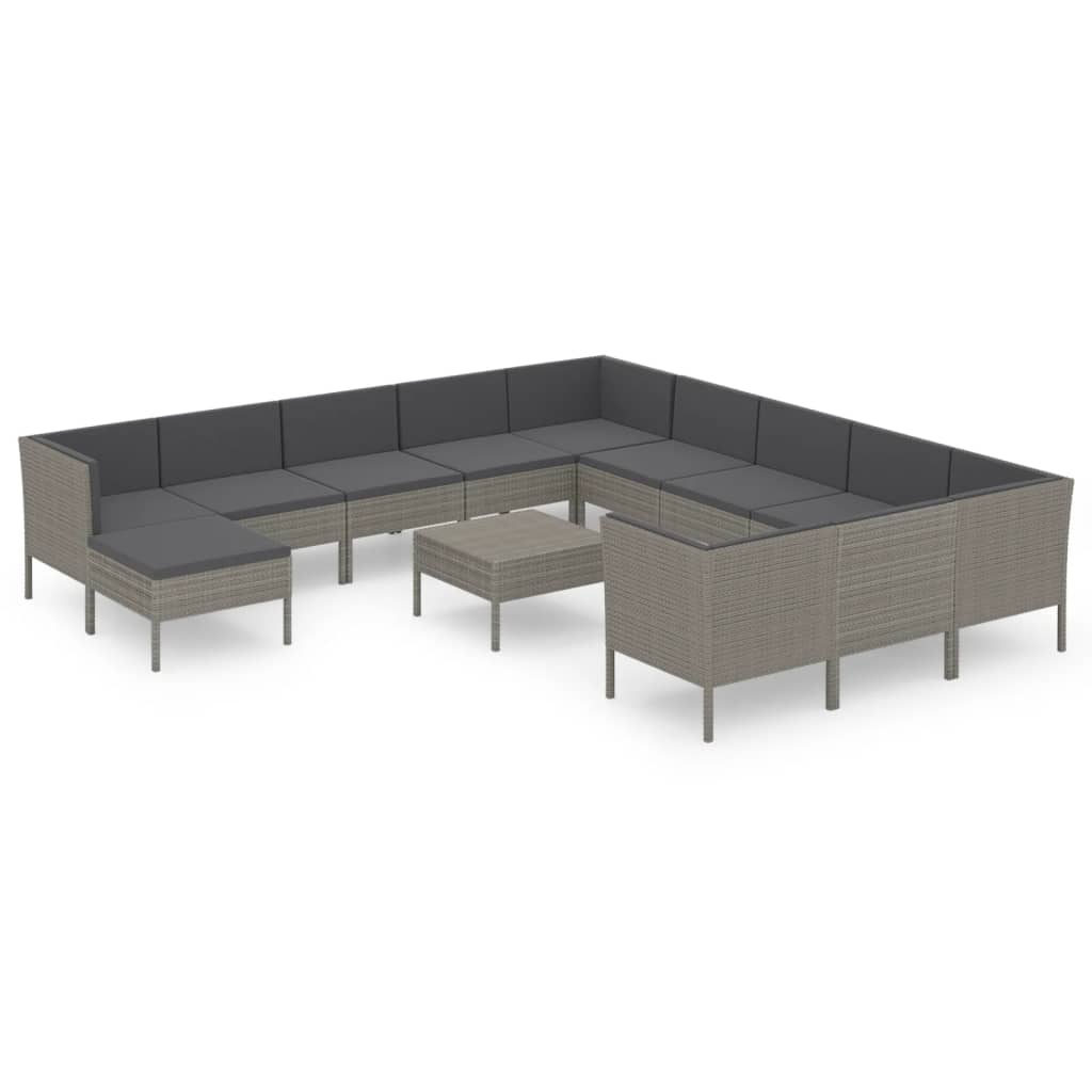 13 részes szürke polyrattan kerti ülőgarnitúra párnákkal (3094530)