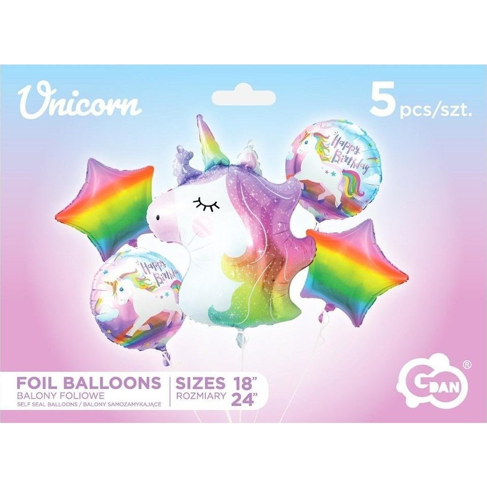Godan Szivárvány unikornis fólia luficsokor (5 darabos) (GODA2492)