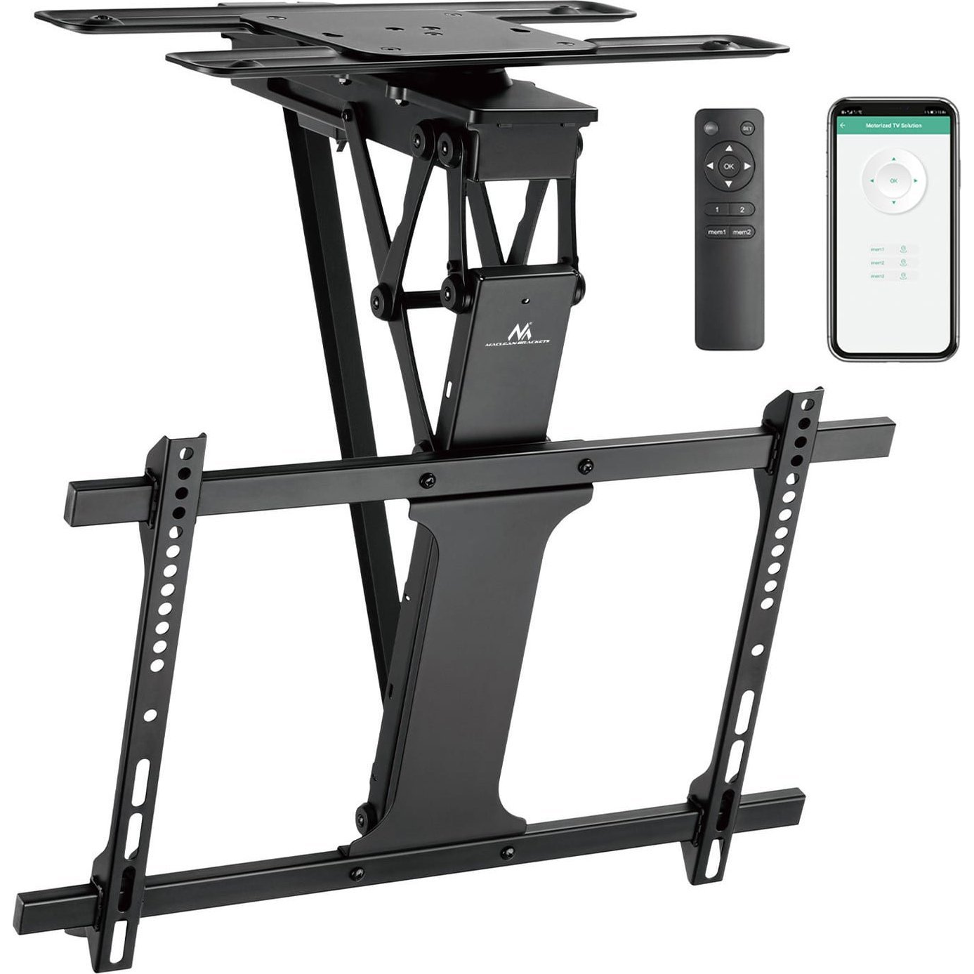 Maclean electric ceiling TV mount, TUYA support, max VESA 600x400, 90st swivel remote control, 32"-75", 35kg, MC-490 (MC-490)