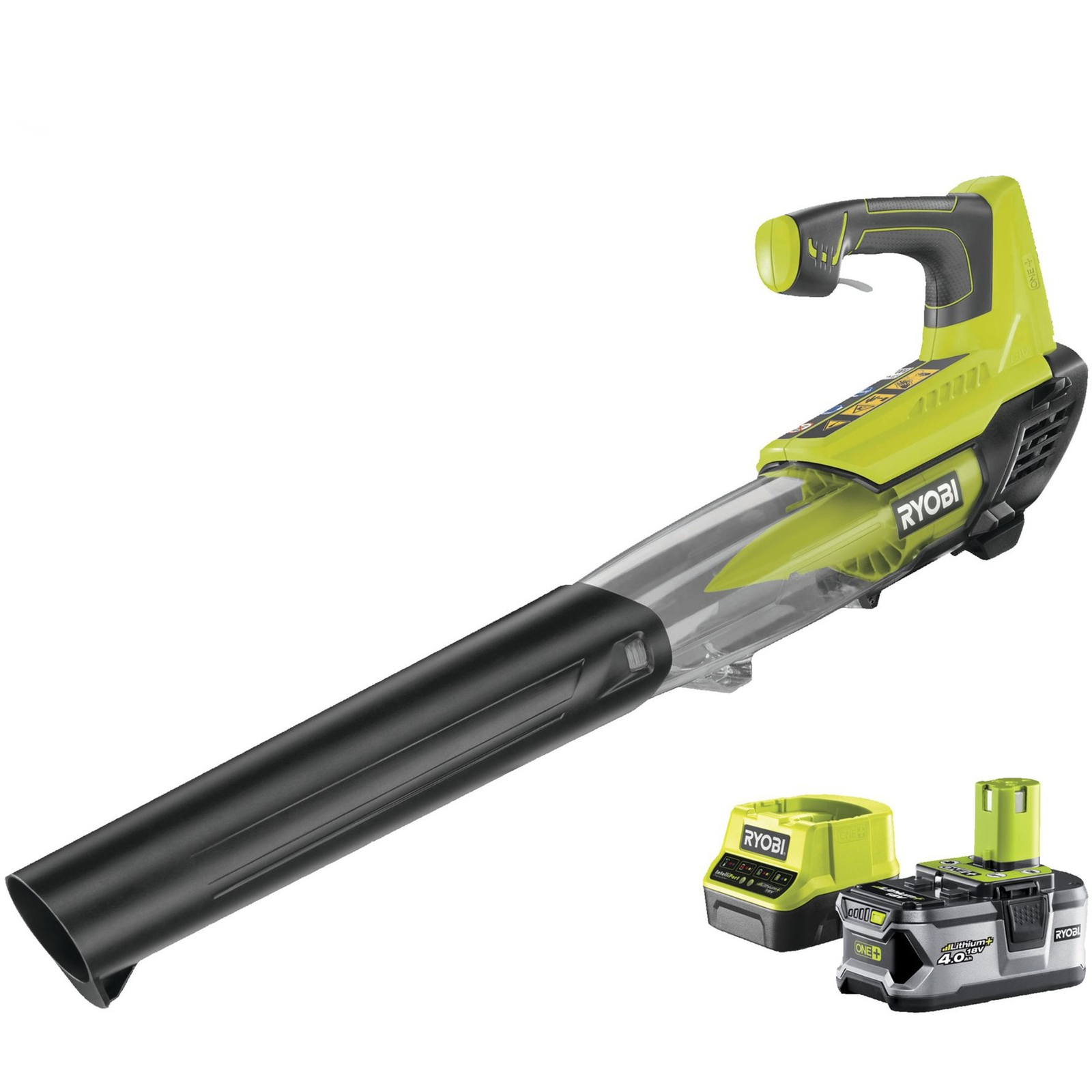 Ryobi ONE+ akkumulátoros lombfúvó RBL18JB40F, 18V (zöld/fekete, Li-ion akkumulátor 4,0Ah) (5133004135) (5133004135)