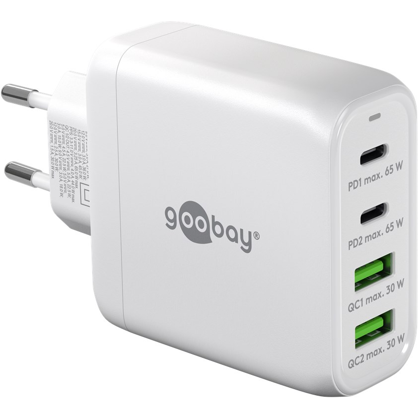 Goobay 2x USB-A / 2x USB-C Hálózati töltő - Fehér (65W) (64818)
