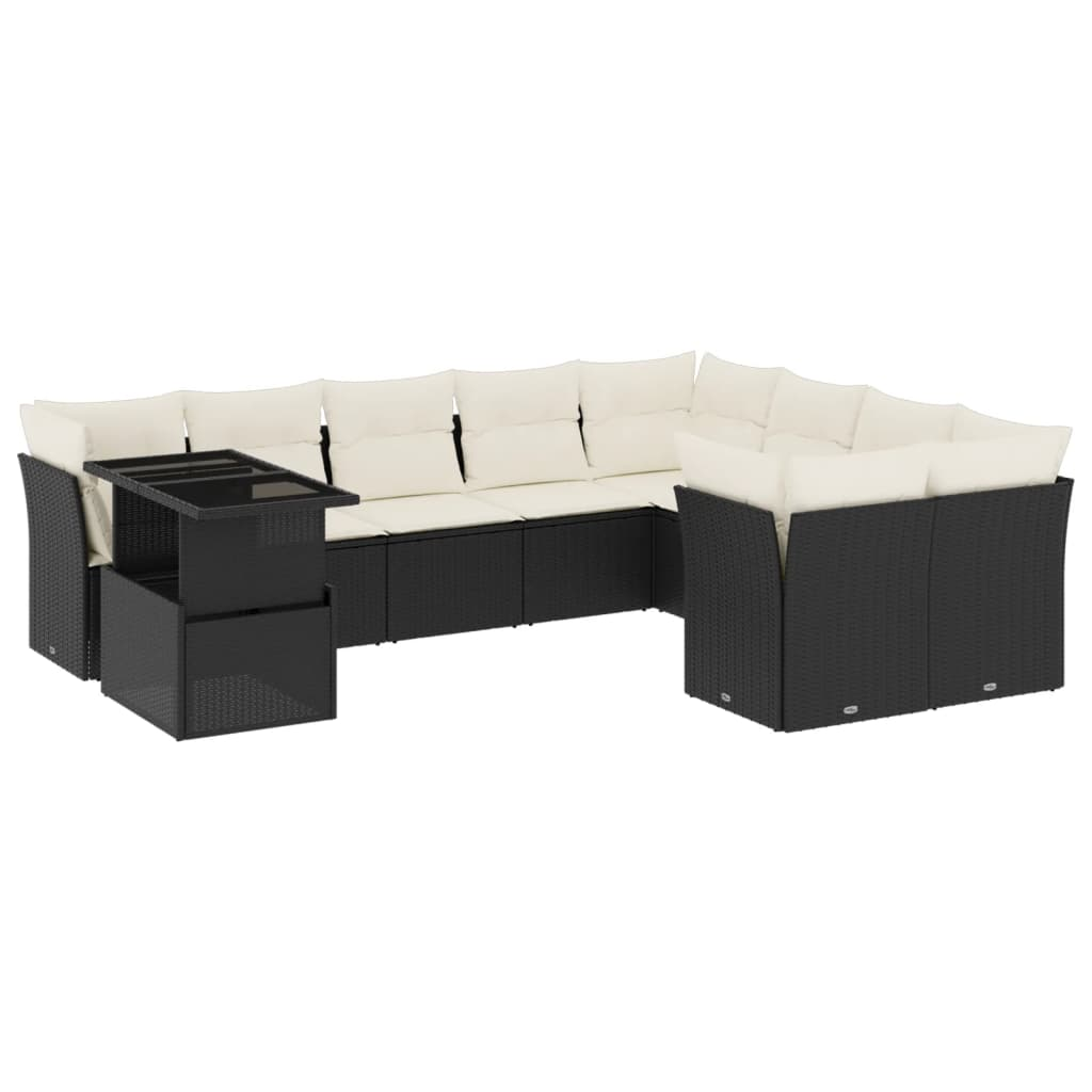 10 részes fekete polyrattan kerti ülőgarnitúra párnákkal (3266846)