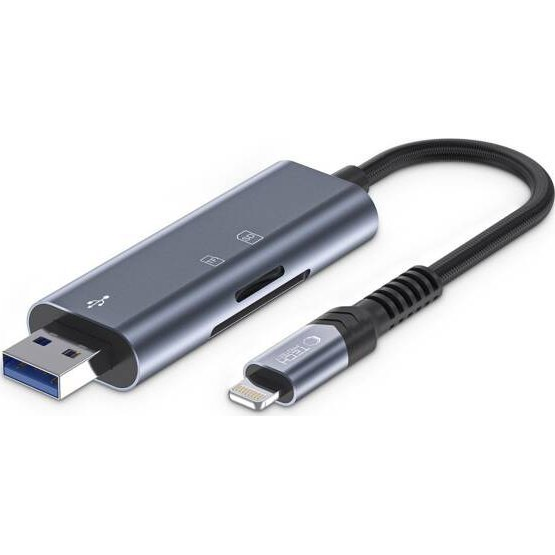 ADAPTÉR / HUB ČTEČKA PAMĚŤOVÝCH KARET SD SDXC MICRO-SD / USB PRO LIGHTNING