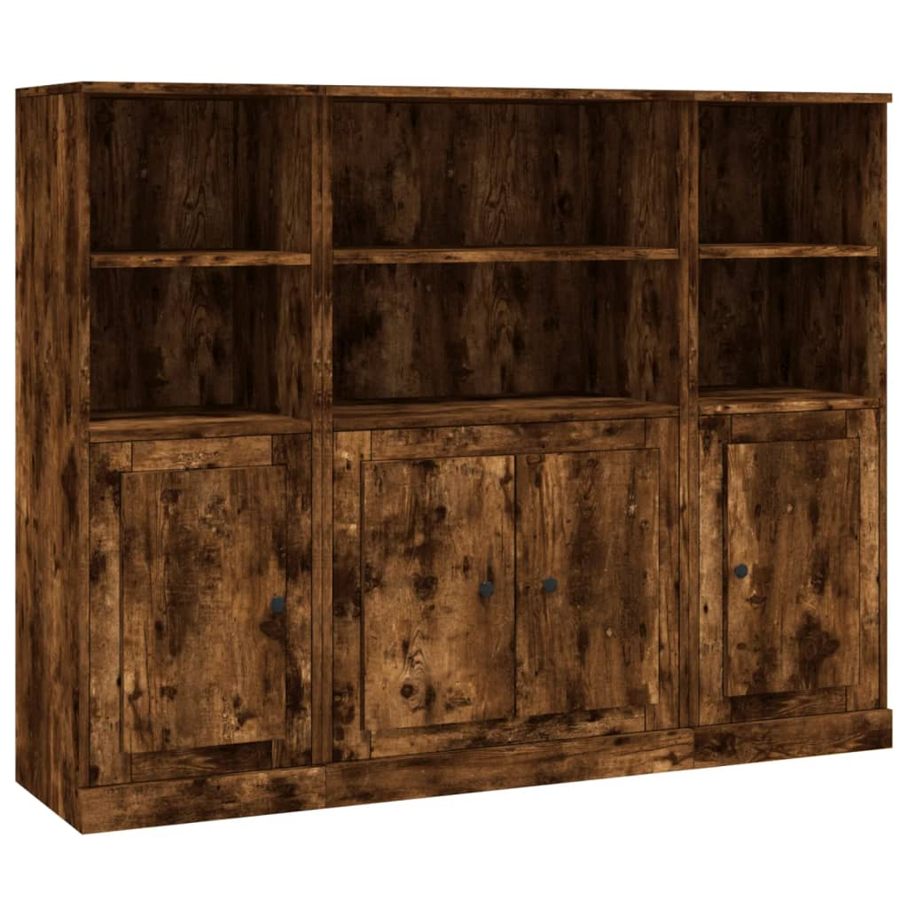 3 db füstös tölgy színű szerelt fa magasszekrény (3185308)