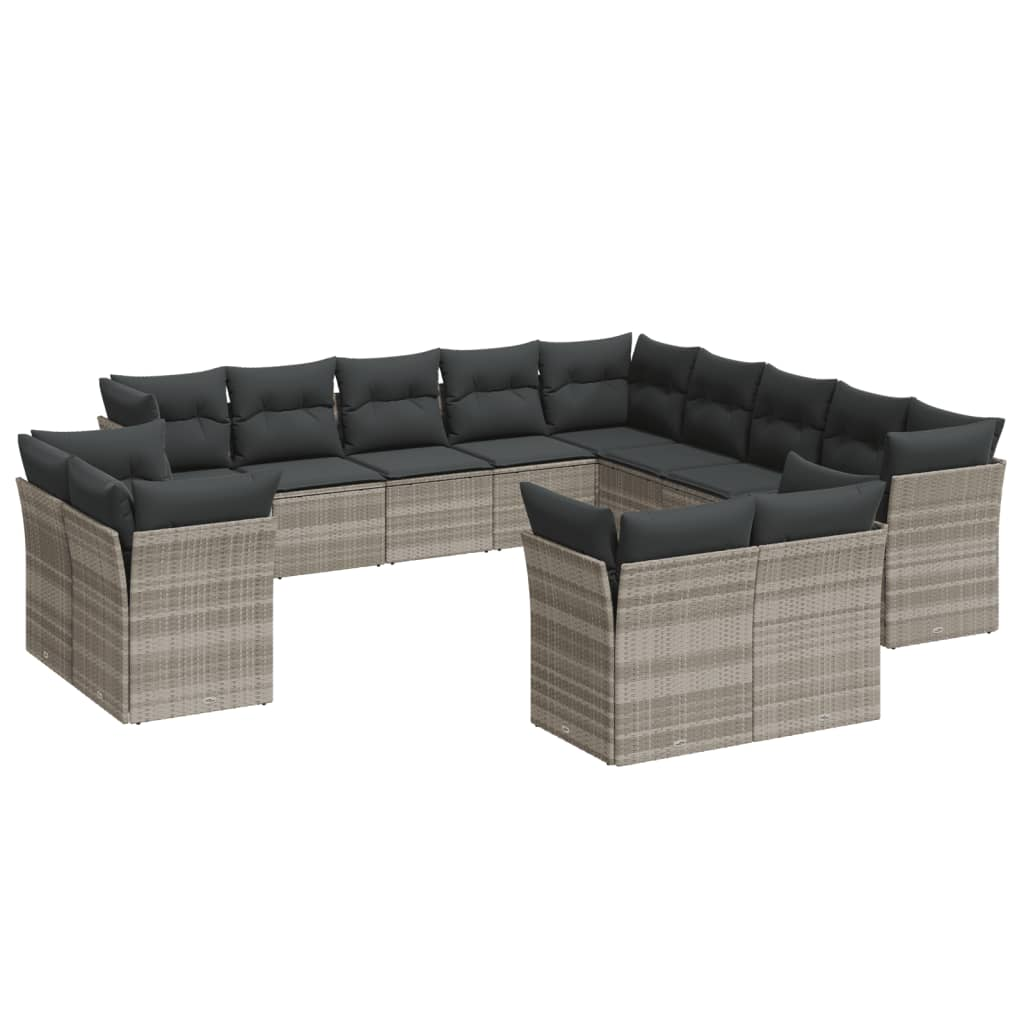 13 részes világosszürke polyrattan kerti ülőgarnitúra párnákkal (3250391)