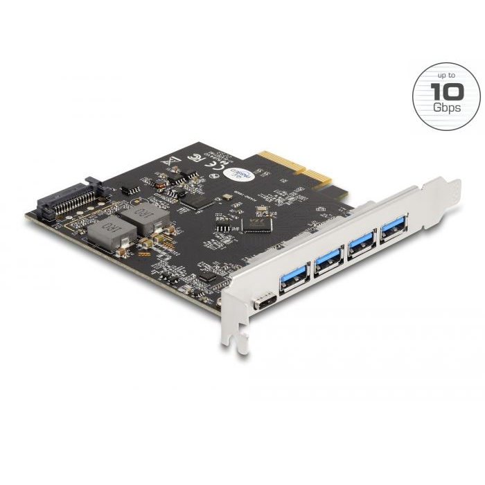 Delock PCI Express x4 Kártya - 1 x USB Type-C + 4 x A-típusú USB - SuperSpeed USB 10 Gbps (89026) (delock89026)