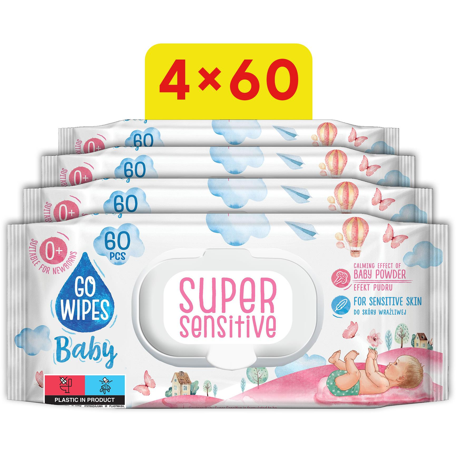 GoWipes Super Sensitive 4× 60 ks (240 ks) (BABY23202s4)