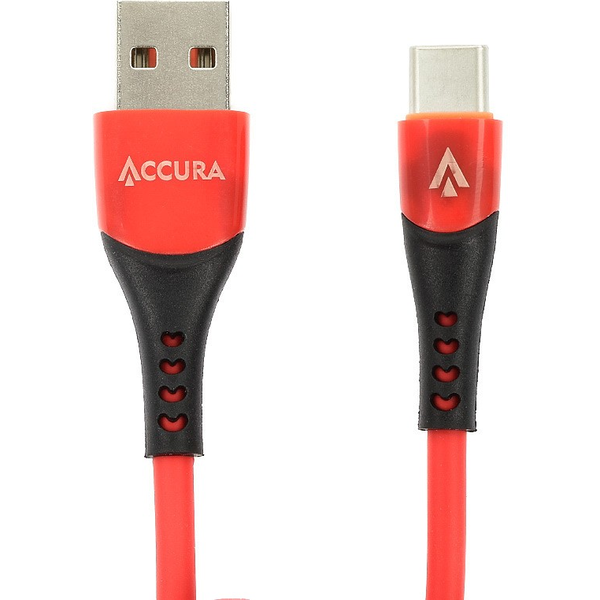 Accura USB-A - USB-C 1.0mgumová 5V/2A červená